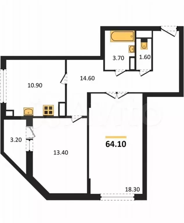 2-к. квартира, 64,5 м, 23/25 эт. - Фото 0