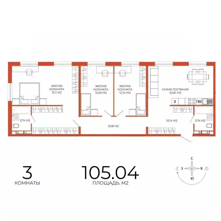 3-к кв. Пензенская область, Пенза ул. Яшиной, 18 (105.04 м) - Фото 1