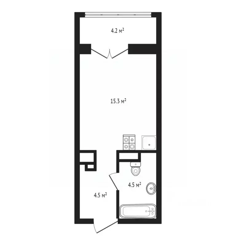 Студия Тюменская область, Тюмень ул. Братьев Бондаревых, 5 (28.5 м) - Фото 2