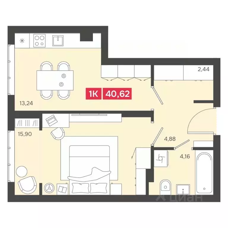 1-к кв. Новосибирская область, Новосибирск Аэропорт мкр,  (40.62 м) - Фото 1