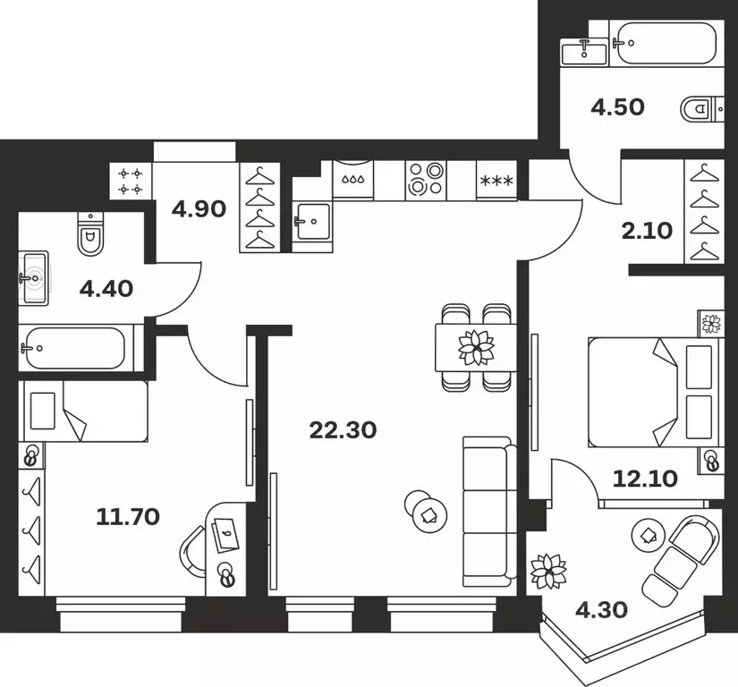 3-к кв. Тульская область, Тула ул. Михеева, 9А (66.3 м) - Фото 1