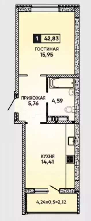 1-к. квартира, 43 м, 16/22 эт. - Фото 0