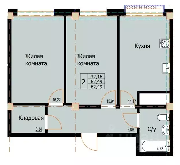 2-к кв. Ставропольский край, Ессентуки  (62.49 м) - Фото 0