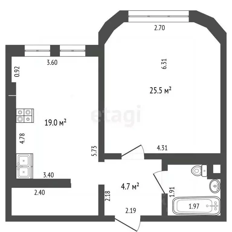1-к кв. Ханты-Мансийский АО, Ханты-Мансийск ул. Объездная, 10 (56.4 м) - Фото 1