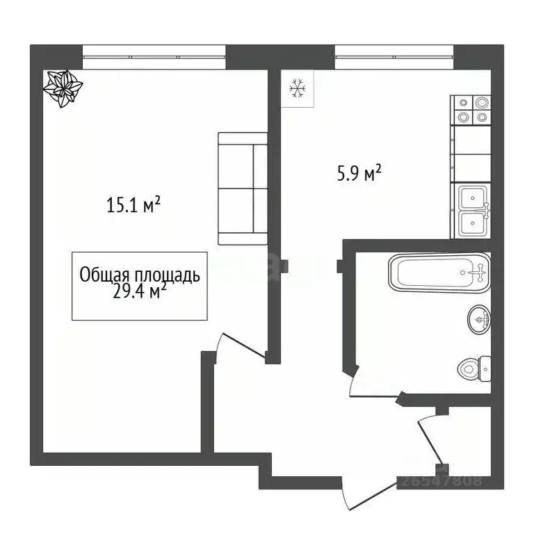 1-к кв. Новосибирская область, Новосибирск ул. Пархоменко, 114 (29.4 ... - Фото 2