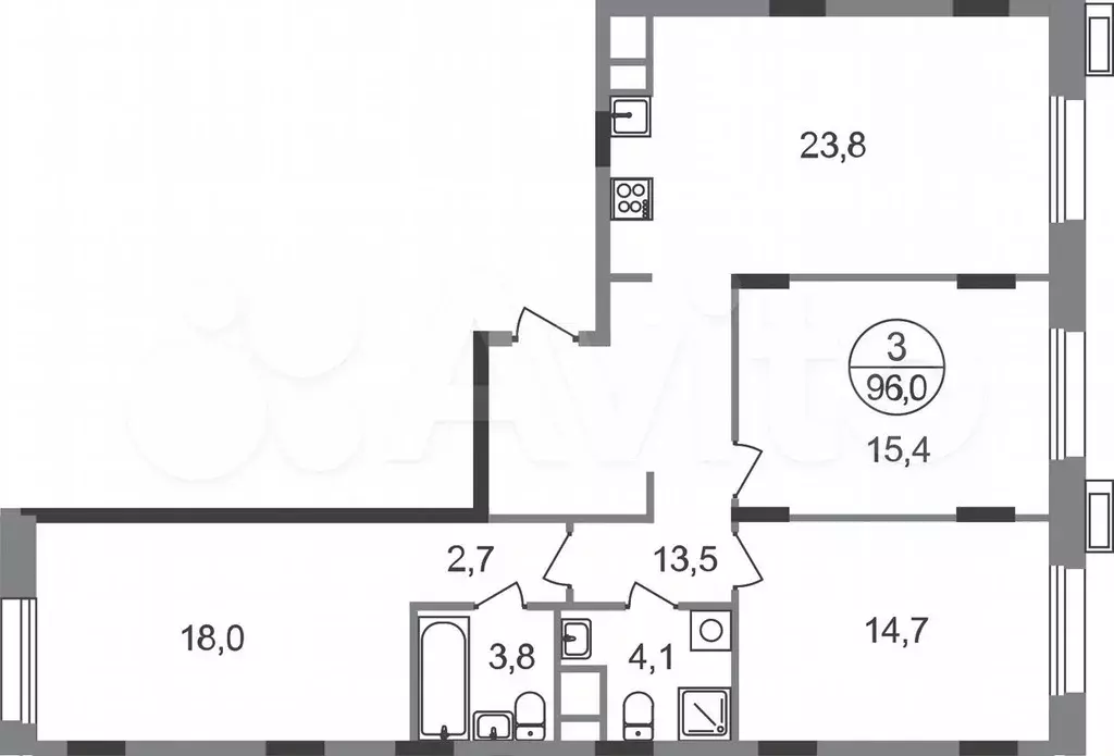 3-к. квартира, 96 м, 4/9 эт. - Фото 0