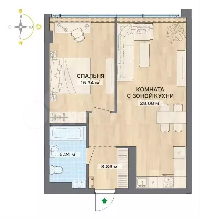 1-к. квартира, 53,1 м, 9/29 эт. - Фото 0