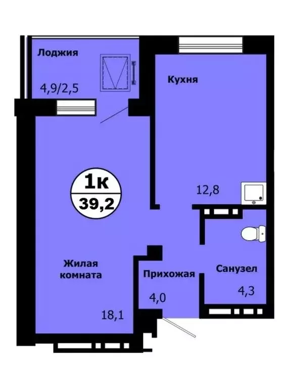 1-комнатная квартира: Красноярск, улица Лесников, 51 (38.5 м) - Фото 1