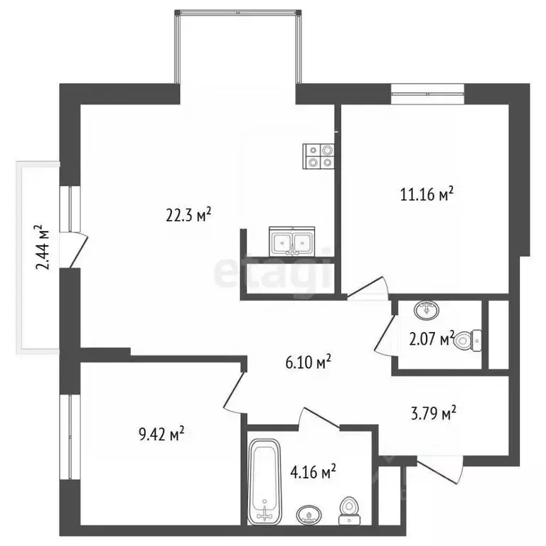 2-к кв. Тюменская область, Тюмень ул. Краснооктябрьская, 16 (59.6 м) - Фото 1
