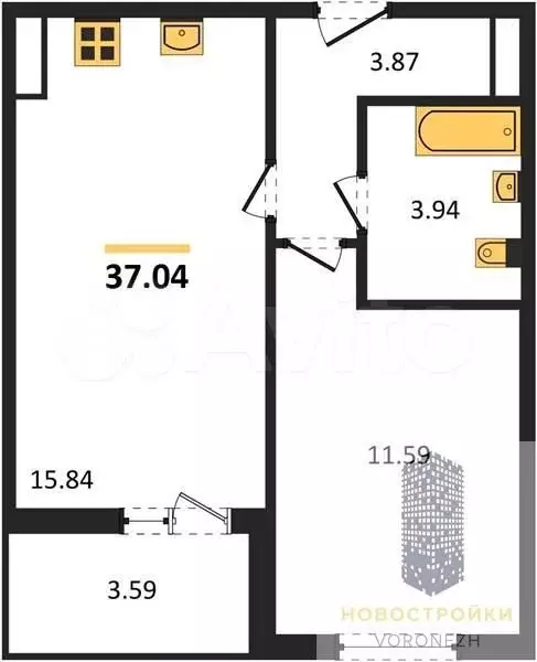 1-к. квартира, 37 м, 8/10 эт. - Фото 0