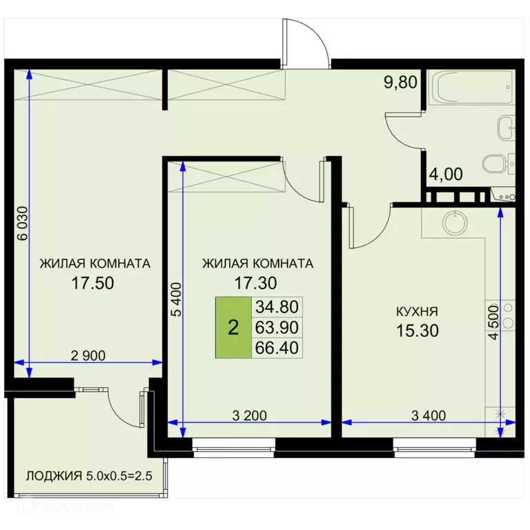Продаётся 2-к квартира, 66.4 м - Фото 1