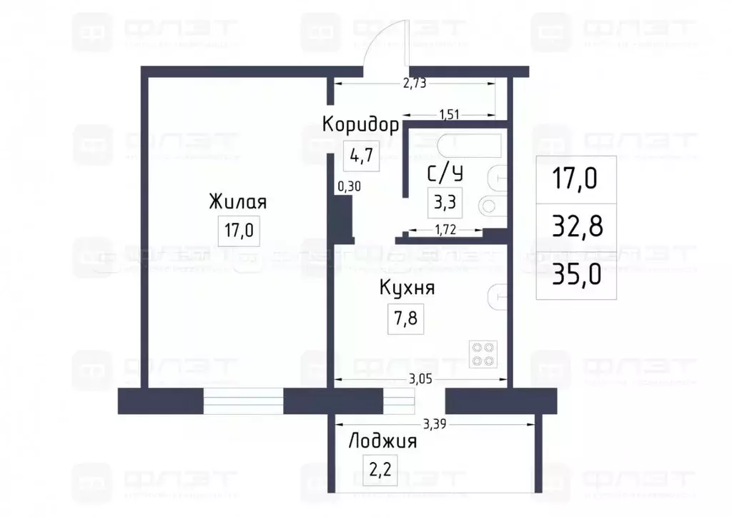 1-к кв. Татарстан, Казань ул. Хайдара Бигичева, 17 (32.8 м) - Фото 2