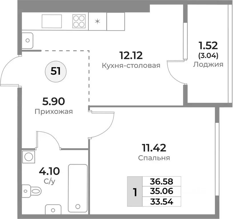 1-к кв. Калининградская область, Калининград Пригородная ул. (35.06 м) - Фото 0