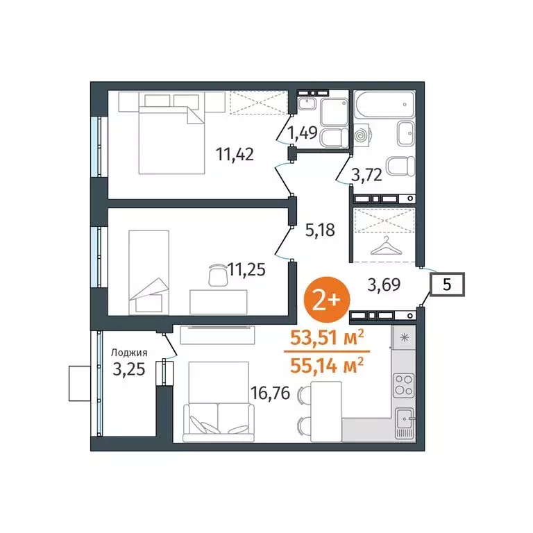 2-комнатная квартира: Дударева, улица Сергея Джанбровского, 27к1 ... - Фото 1