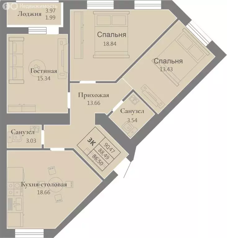 3-комнатная квартира: Калининград, улица Александра Невского, 192к2 ... - Фото 2