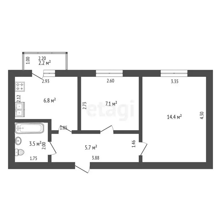 2-комнатная квартира: село Стрехнино, улица Стаханова, 2А (37.5 м) - Фото 0