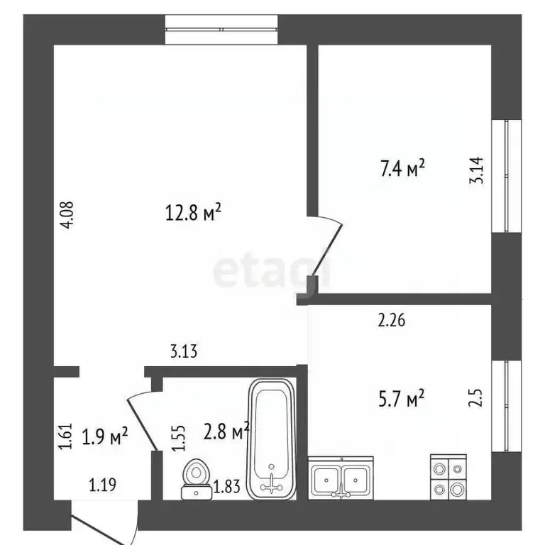 2-к кв. Саха (Якутия), Якутск ул. Петра Алексеева, 77 (30.6 м) - Фото 1