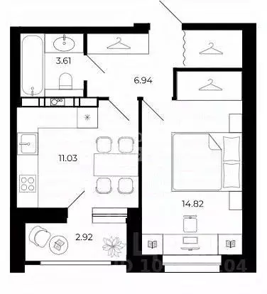 1-к кв. Липецкая область, Липецк ул. Буденного, 8В (37.58 м) - Фото 2