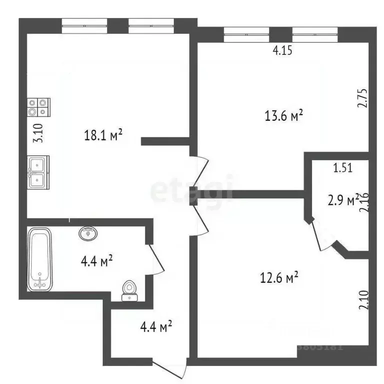 2-к кв. Ростовская область, Ростов-на-Дону 1-я Баррикадная ул., 34 ... - Фото 1