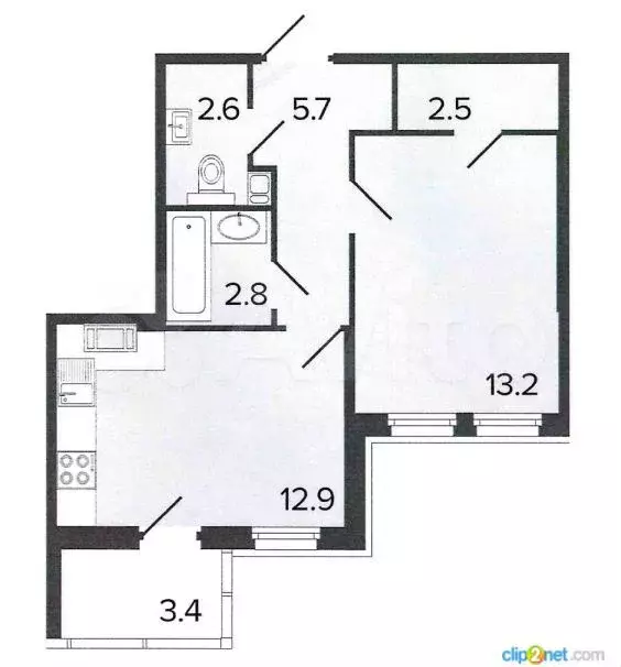 1-к. квартира, 39,7 м, 4/8 эт. - Фото 0