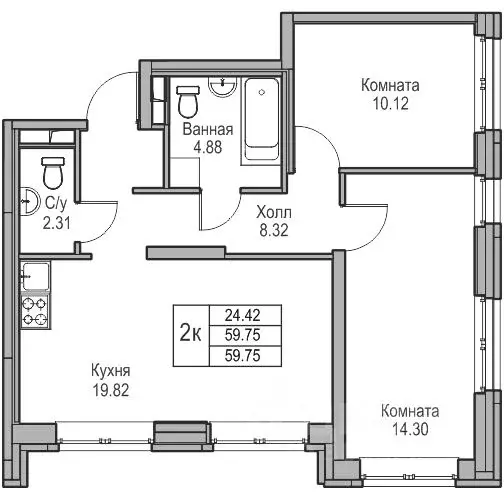 3-к кв. Санкт-Петербург ул. Ивинская, 1к3 (62.69 м) - Фото 0