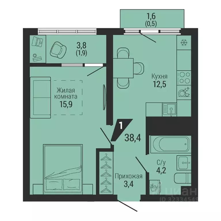 1-к кв. Свердловская область, Екатеринбург Вторчермет жилрайон,  (38.4 ... - Фото 0