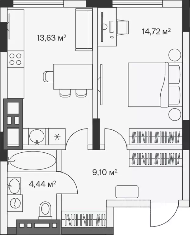 1-к кв. Калининградская область, Гурьевский муниципальный округ, пос. ... - Фото 0