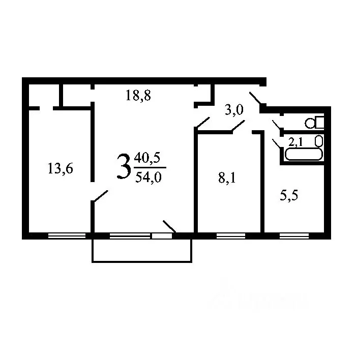 3-к кв. Москва Штурвальная ул., 1 (54.0 м) - Фото 1