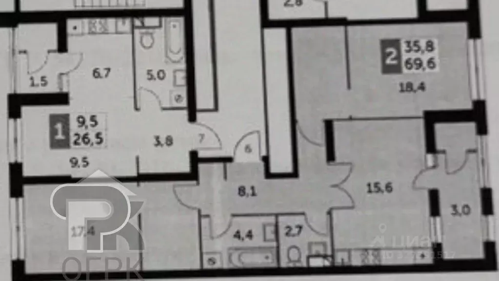 2-к кв. Москва Строительный проезд, 9к1 (71.0 м) - Фото 2