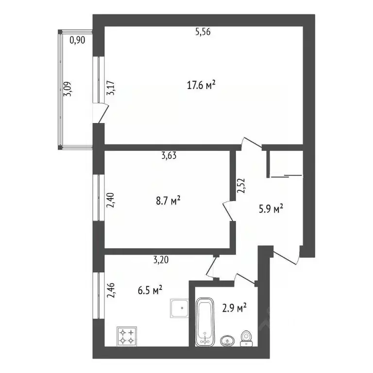 2-к кв. Амурская область, Благовещенск ул. Ленина, 203/3 (42.3 м) - Фото 1