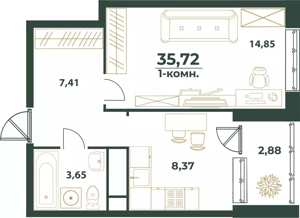 1-к кв. Башкортостан, Уфа ул. Ивана Спатара, 14 (35.72 м) - Фото 1