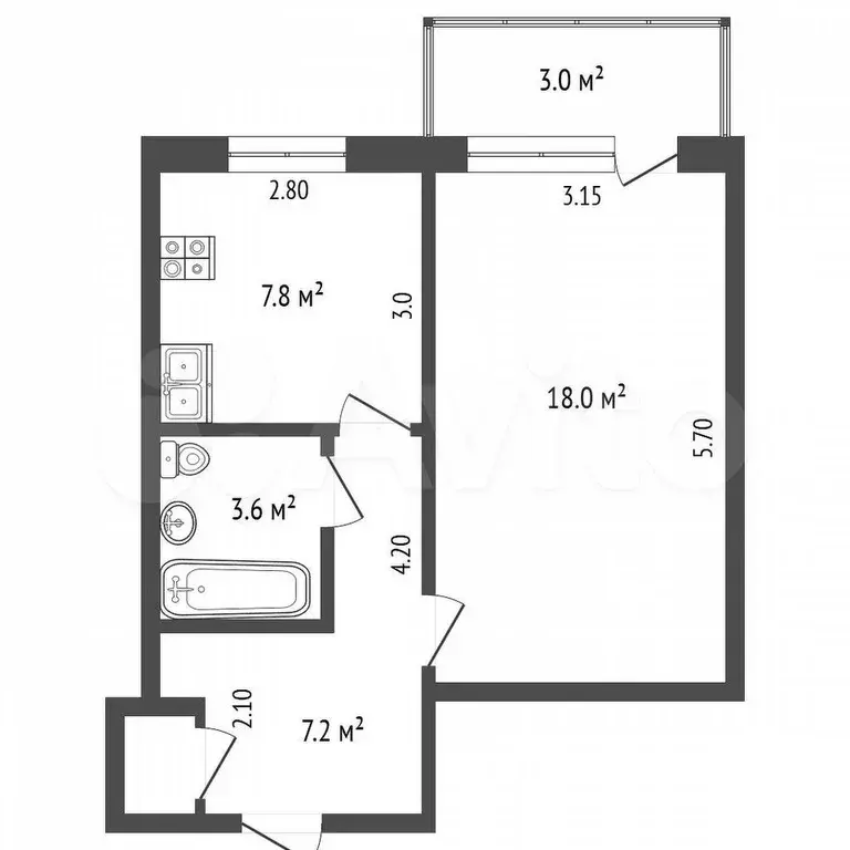 1-к. квартира, 37,4 м, 6/10 эт. - Фото 0
