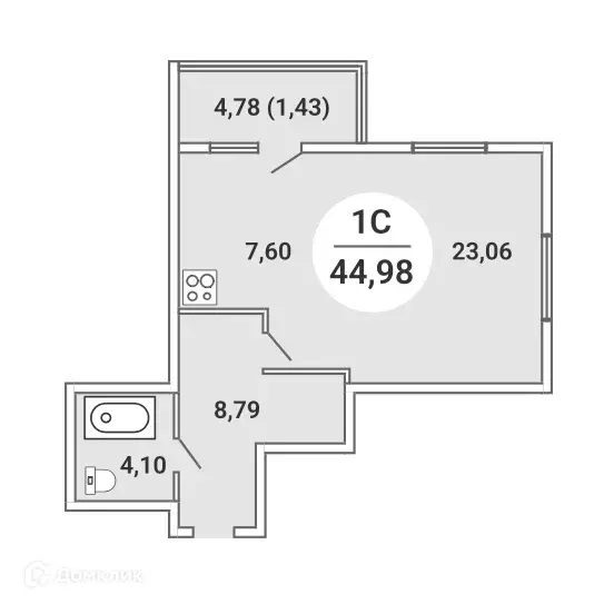 Продаётся квартира-студия, 44.98 м - Фото 0
