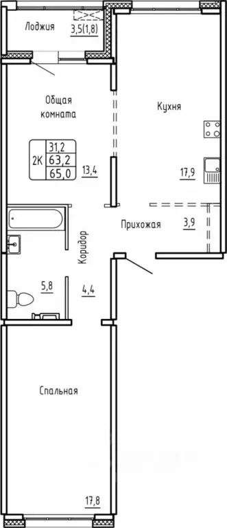 2-к кв. Новосибирская область, Новосибирск  (65.0 м) - Фото 0