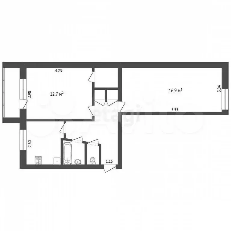 2-к. квартира, 46 м, 2/5 эт. - Фото 0