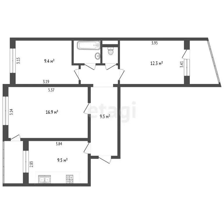 3-комнатная квартира: Щёлкино, 1-й микрорайон, 14 (61.2 м) - Фото 1