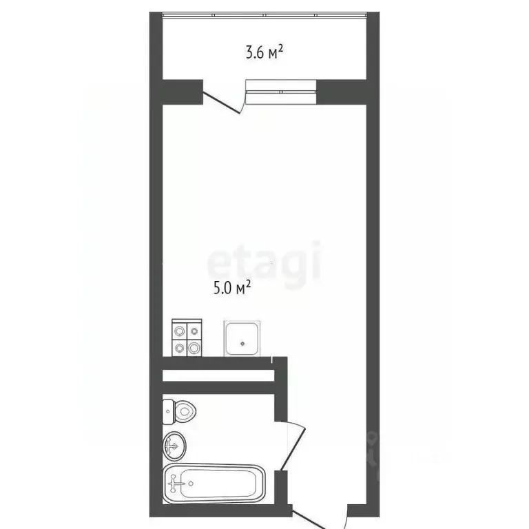 Студия Тюменская область, Тюмень ул. Тимофея Чаркова, 28 (24.7 м) - Фото 2