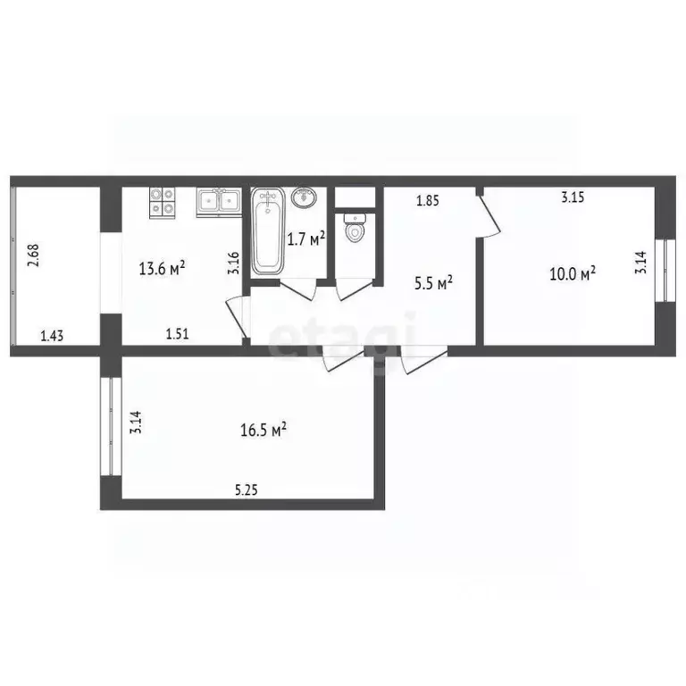 2-к кв. Ханты-Мансийский АО, Нягань 4-й мкр, 5Б (53.6 м) - Фото 2
