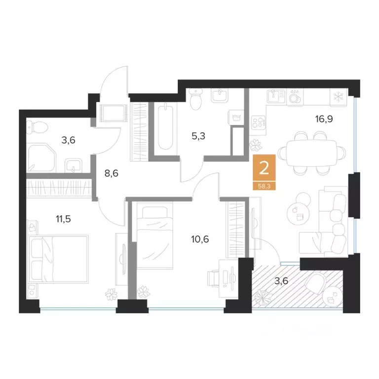 2-к кв. Курская область, Курск Парковый квартал Чувства жилой комплекс ... - Фото 1