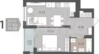 1-к. квартира, 37,8 м, 2/9 эт. - Фото 1