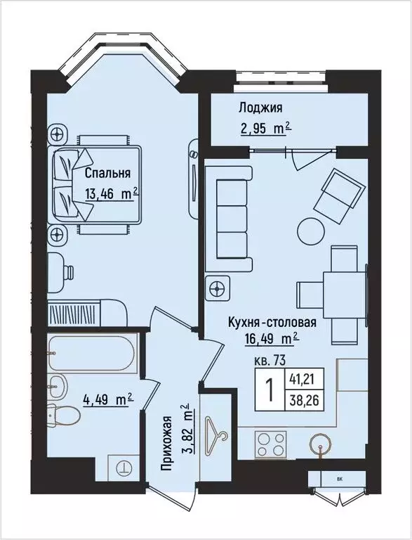 1-комнатная квартира: Нижний Новгород, Литературная улица, 5 (41.21 м) - Фото 1