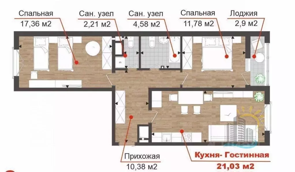 2-к кв. Краснодарский край, Анапа ш. Супсехское, 39к7 (67.0 м) - Фото 1