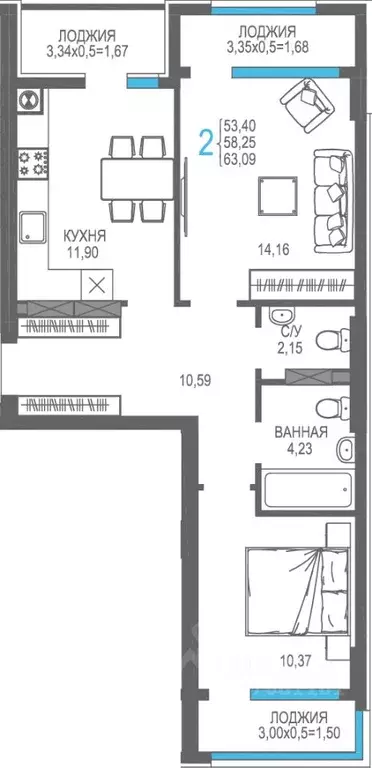 2-к кв. Крым, Алушта На Фонтанке жилой комплекс (58.25 м) - Фото 1