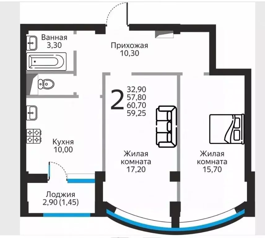 2-к кв. Ставропольский край, Ессентуки ул. Фридриха Энгельса, 53 ... - Фото 1