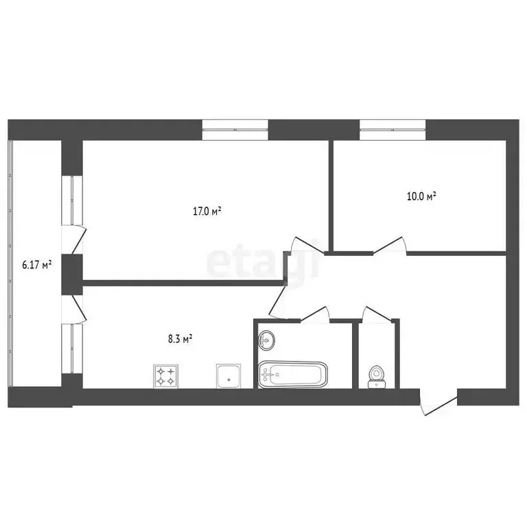 2-комнатная квартира: село Янтарное, Верхняя улица, 10 (48 м) - Фото 1