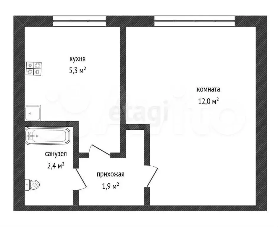 1-к. квартира, 21,9 м, 5/5 эт. - Фото 0