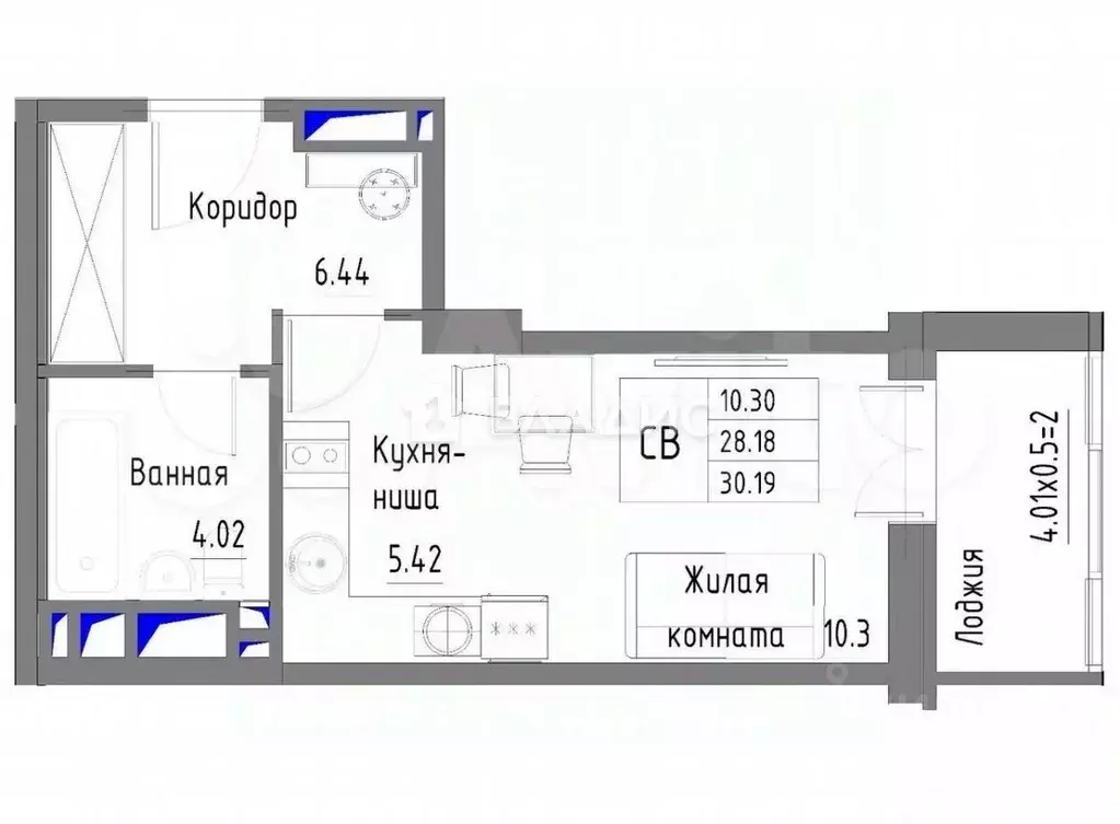 Студия Ростовская область, Ростов-на-Дону просп. Стачки, 215Б (30.0 м) - Фото 1