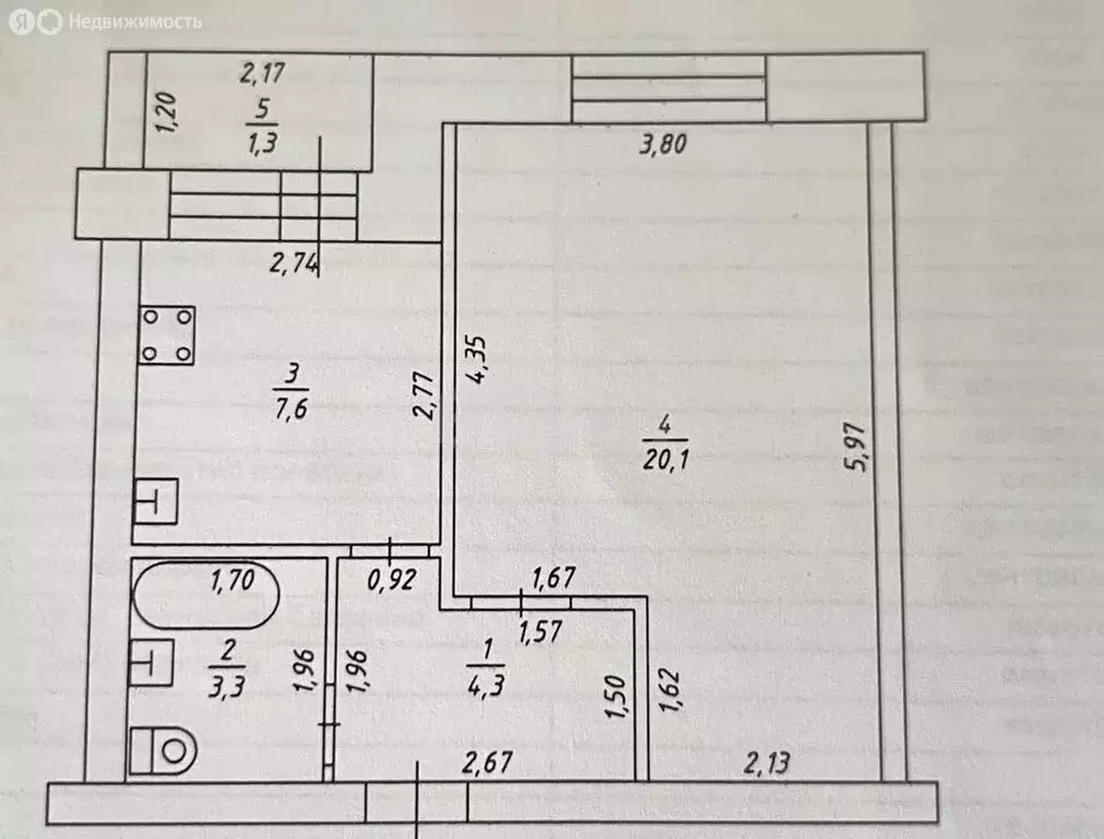 1-комнатная квартира: Казань, улица Родины, 31 (35.3 м) - Фото 0