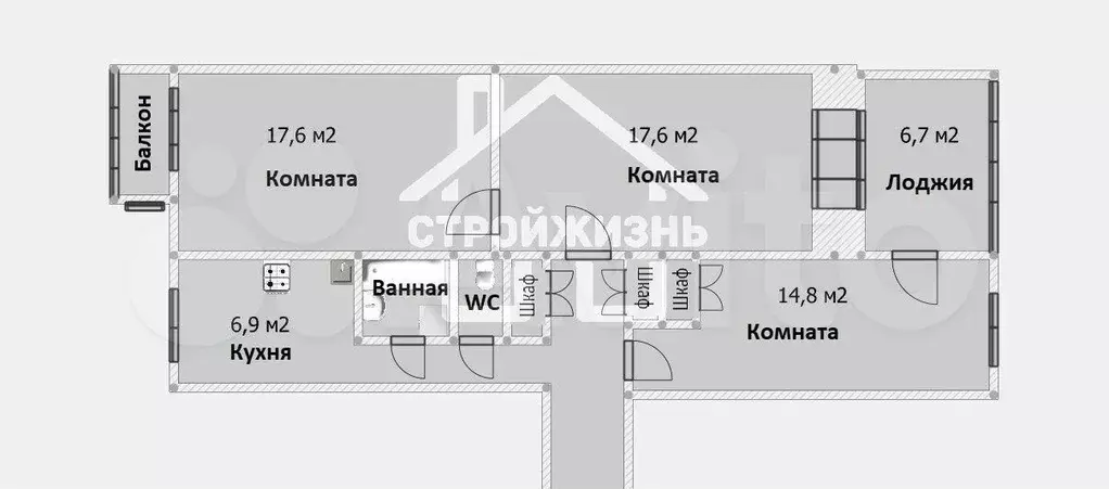 3-к. квартира, 70,8 м, 7/9 эт. - Фото 0