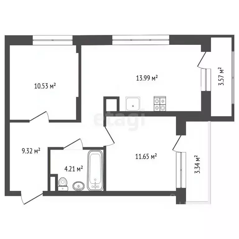 2-к кв. Тюменская область, Тюмень ул. Андрея Кореневского, 3 (51.4 м) - Фото 1